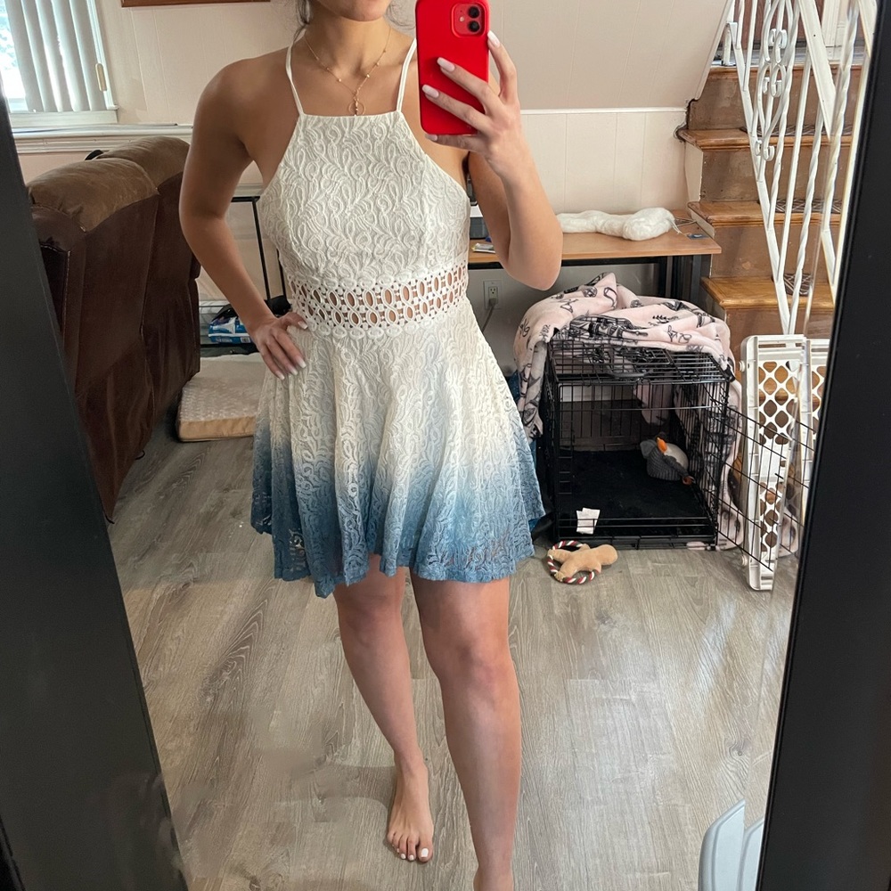 White to blue ombré dress